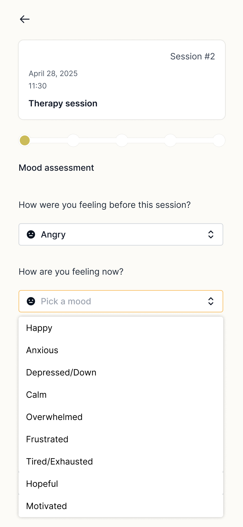 Questionnaire mood selection